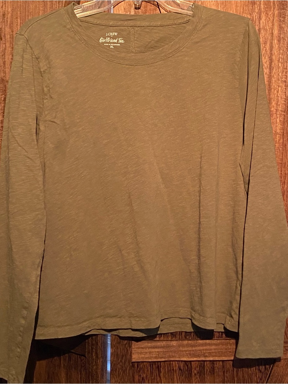 J. Crew Olive Green Long Sleeve Girlfriend Tee